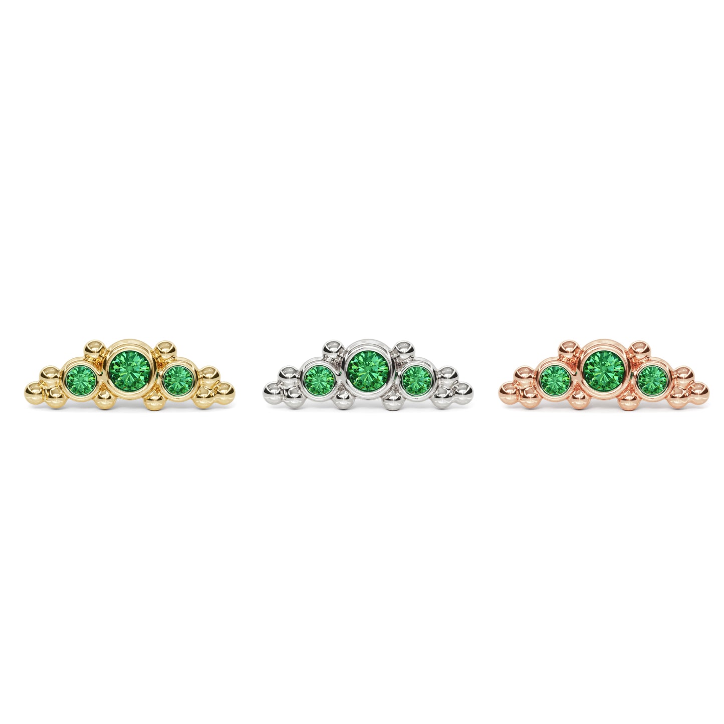 14K Gold Beaded Emerald Curved Threadless End