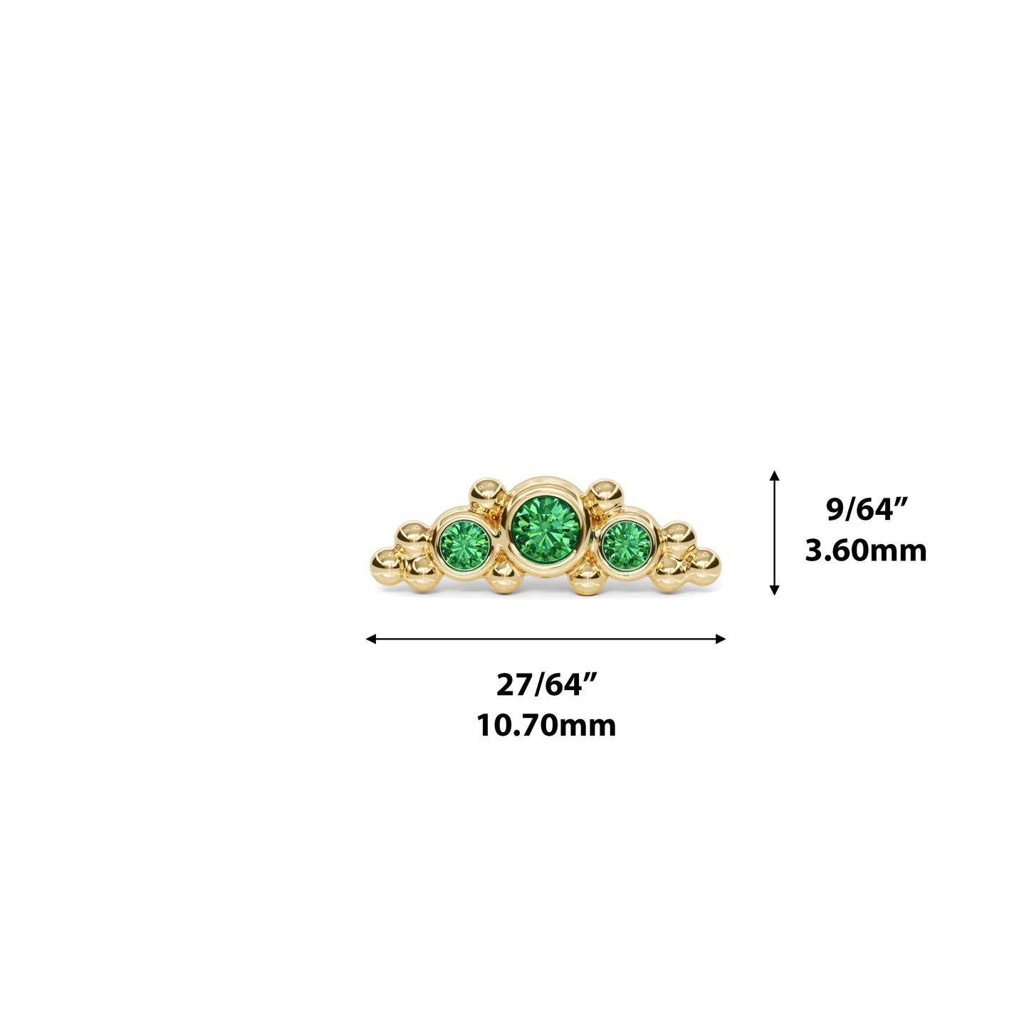 14K Gold Beaded Emerald Curved Threadless End