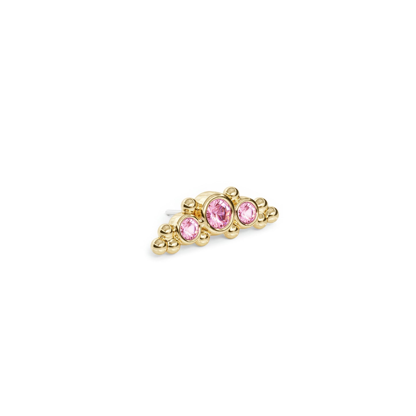 14K Gold Beaded Pink Tourmaline Curved Threadless End