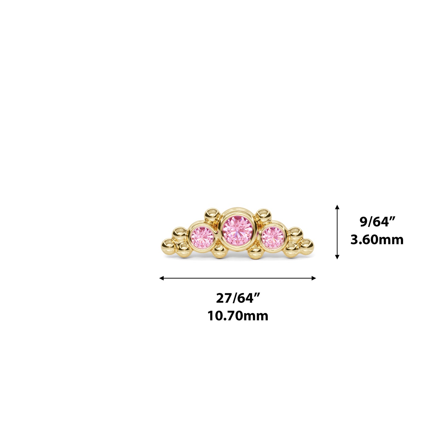 14K Gold Beaded Pink Tourmaline Curved Threadless End