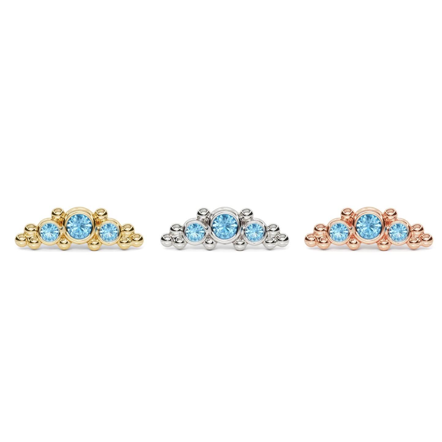 14K Gold Beaded Blue Topaz Curved Threadless End