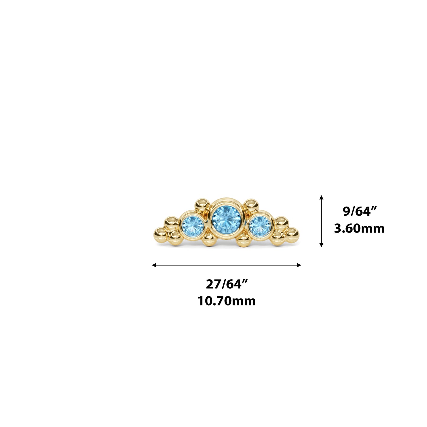 14K Gold Beaded Blue Topaz Curved Threadless End
