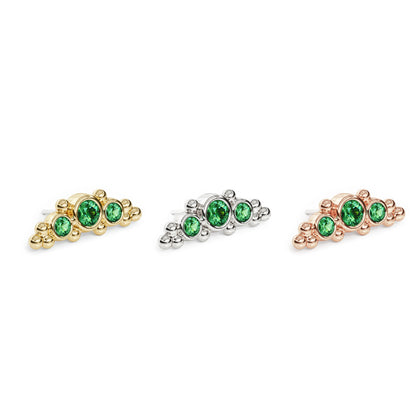 14K Gold Beaded Emerald Curved Threadless End