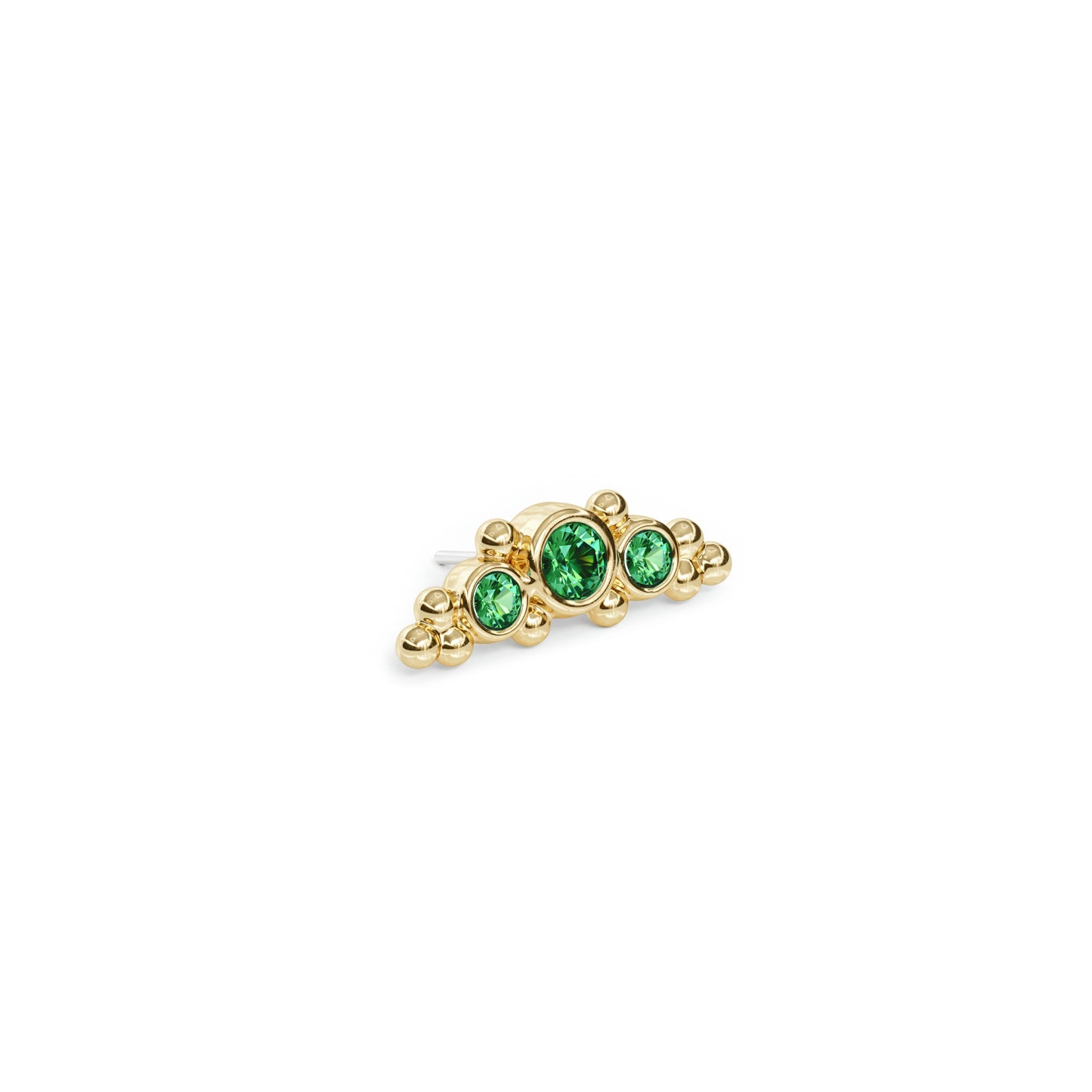14K Gold Beaded Emerald Curved Threadless End