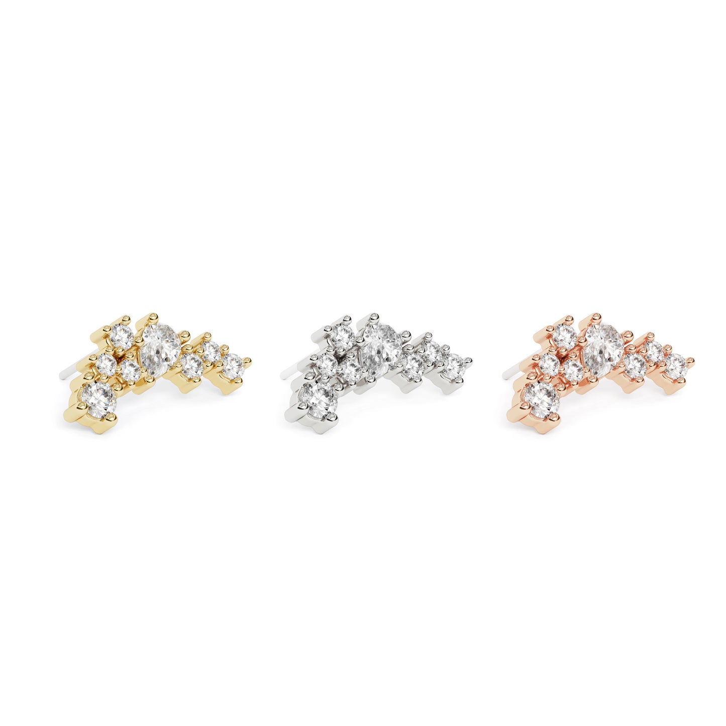 14K Gold Scattered Diamond Curved Threadless End