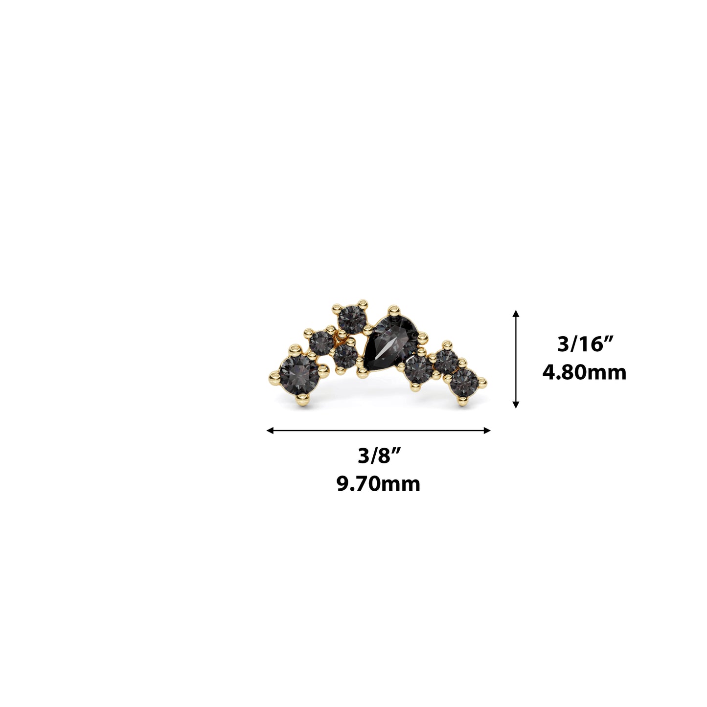 14K Gold Scattered Black Diamond Curved Threadless End