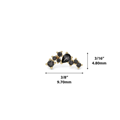 14K Gold Scattered Black Diamond Curved Threadless End