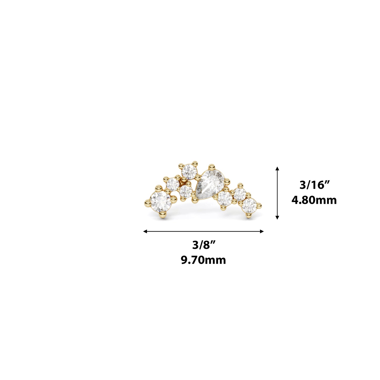 14K Gold Scattered Diamond Curved Threadless End