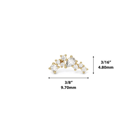14K Gold Scattered Diamond Curved Threadless End
