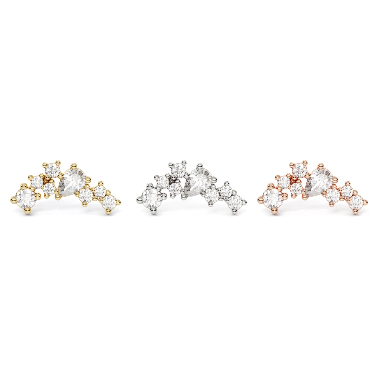 14K Gold Scattered Diamond Curved Threadless End