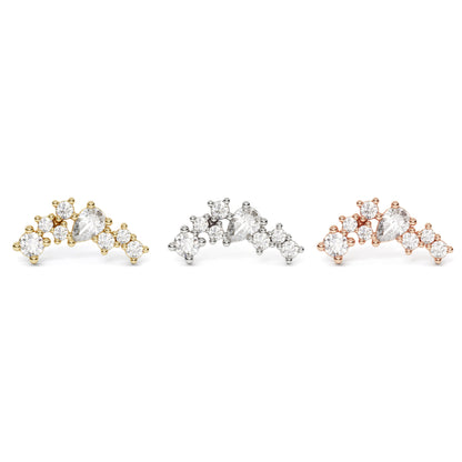 14K Gold Scattered Diamond Curved Threadless End