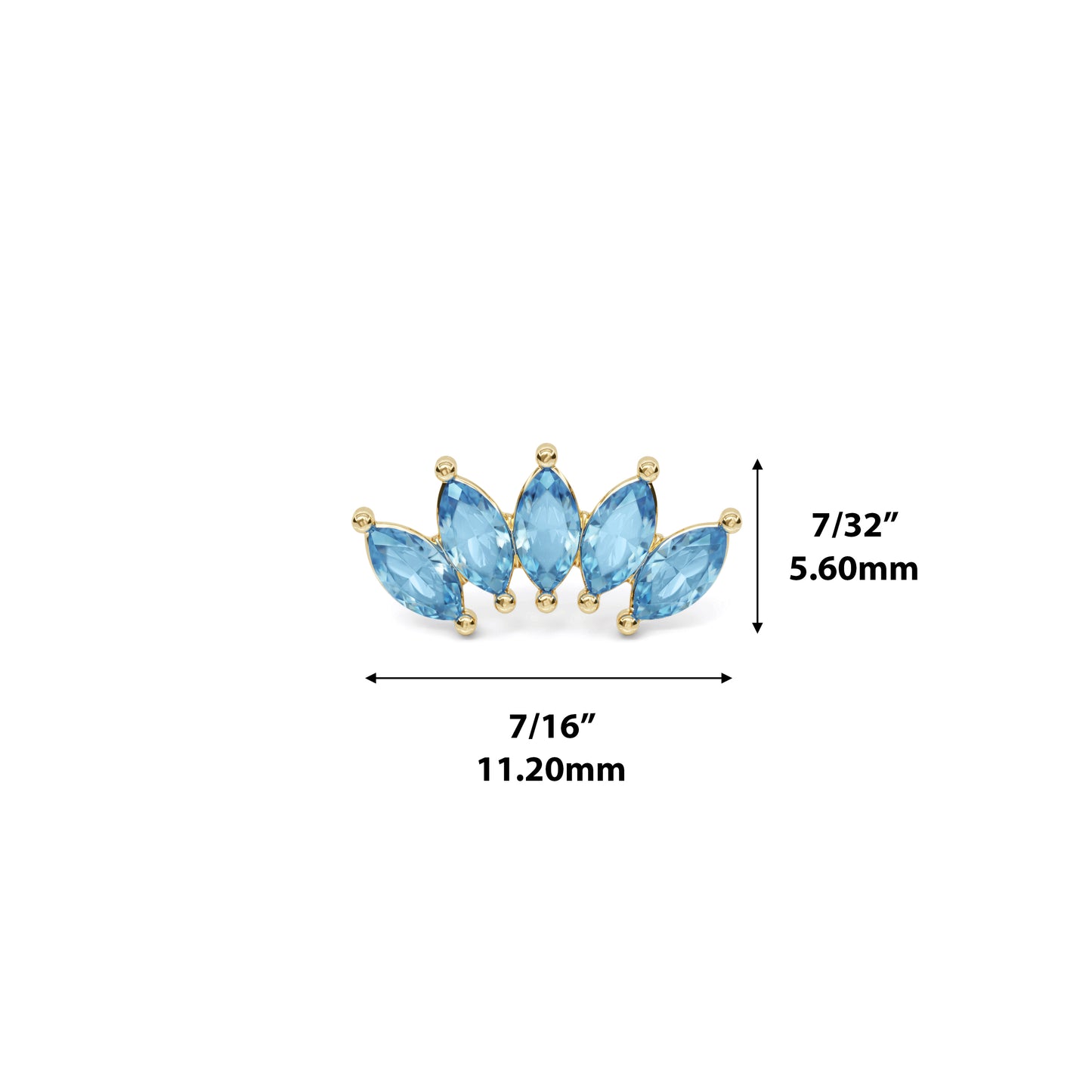 14K Gold Crown Marquise Blue Topaz Curved Threadless End