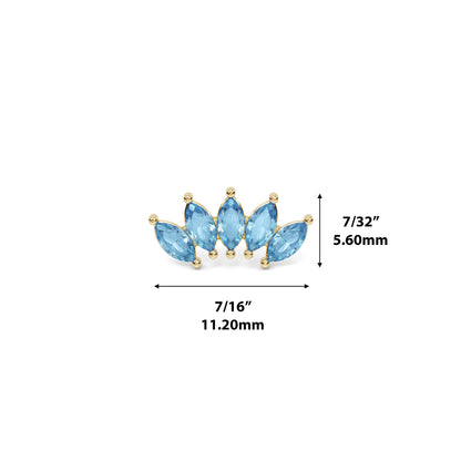 14K Gold Crown Marquise Blue Topaz Curved Threadless End