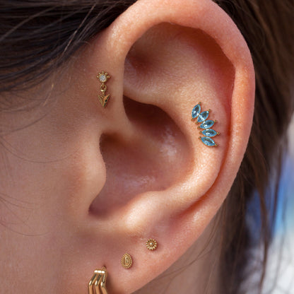 14K Gold Crown Marquise Blue Topaz Curved Threadless End