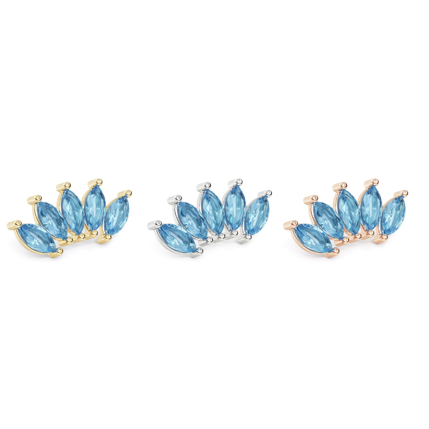 14K Gold Crown Marquise Blue Topaz Curved Threadless End