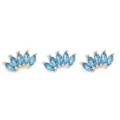 14K Gold Crown Marquise Blue Topaz Curved Threadless End