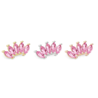 14K Gold Crown Marquise Pink Tourmaline Curved Threadless End