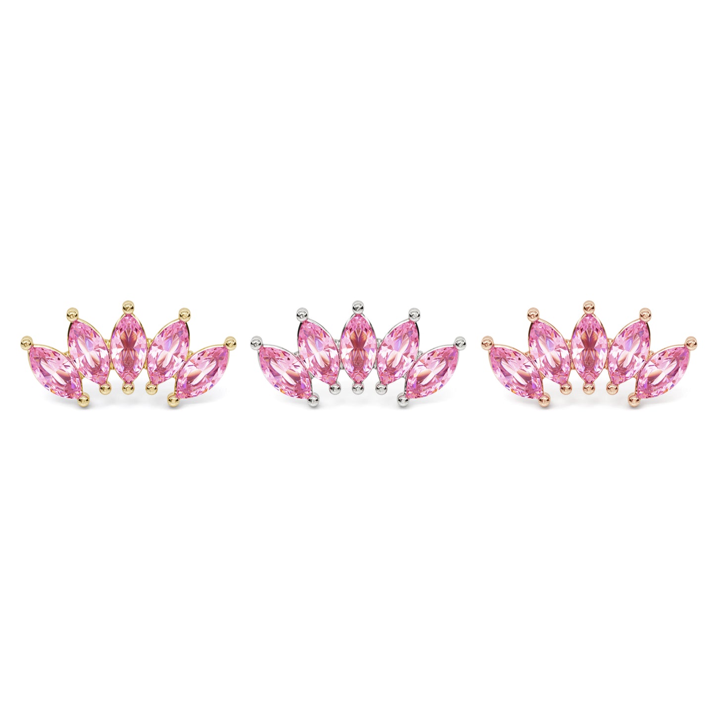14K Gold Crown Marquise Pink Tourmaline Curved Threadless End