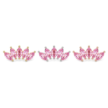 14K Gold Crown Marquise Pink Tourmaline Curved Threadless End