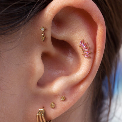 14K Gold Crown Marquise Pink Tourmaline Curved Threadless End