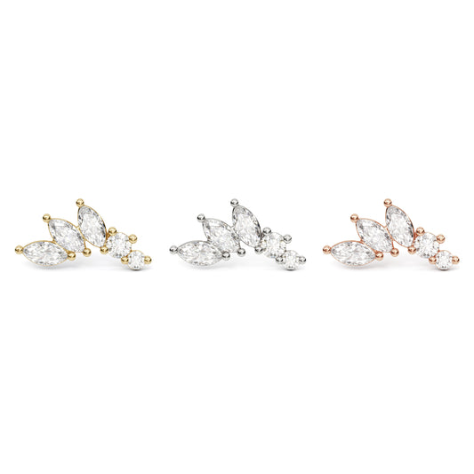 14K Gold Marquise and Round Diamond Curved Threadless End