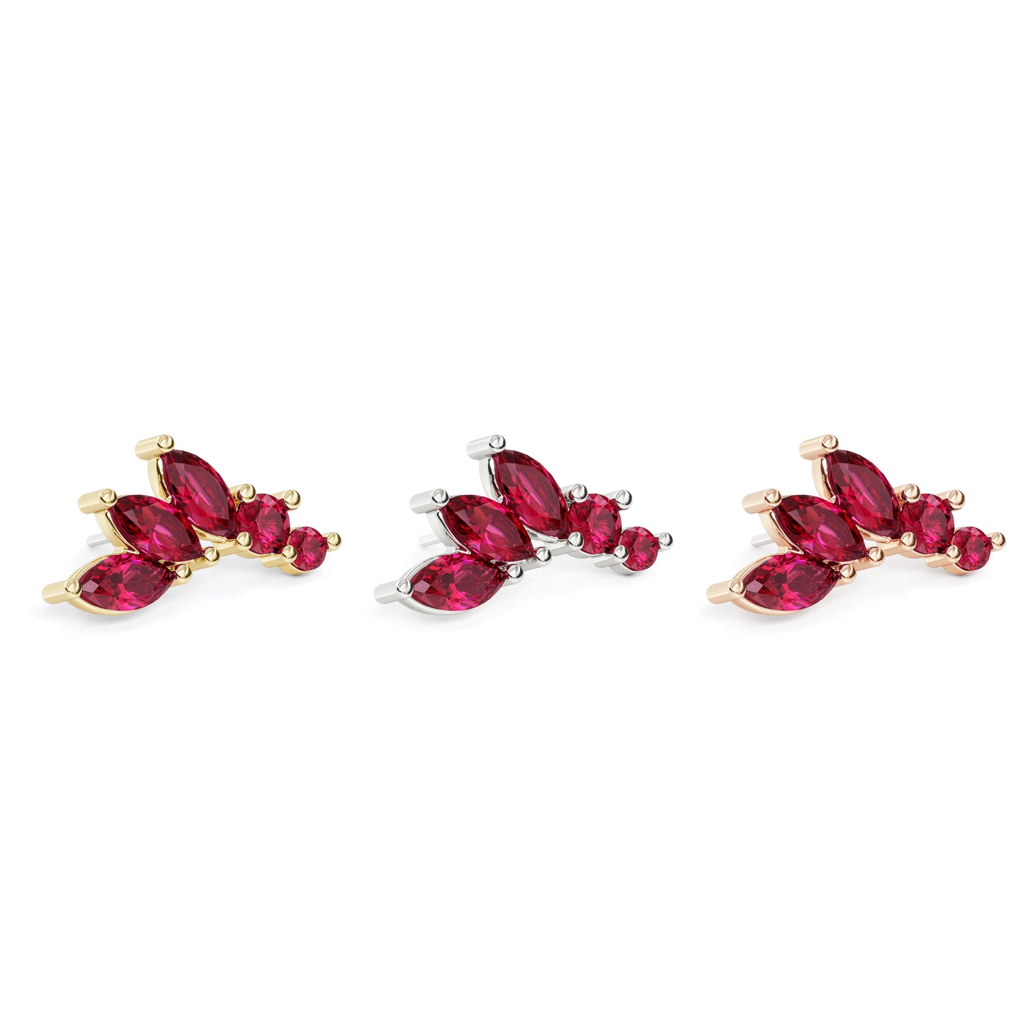 14K Gold Marquise and Round Ruby Curved Threadless End
