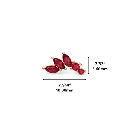 14K Gold Marquise and Round Ruby Curved Threadless End