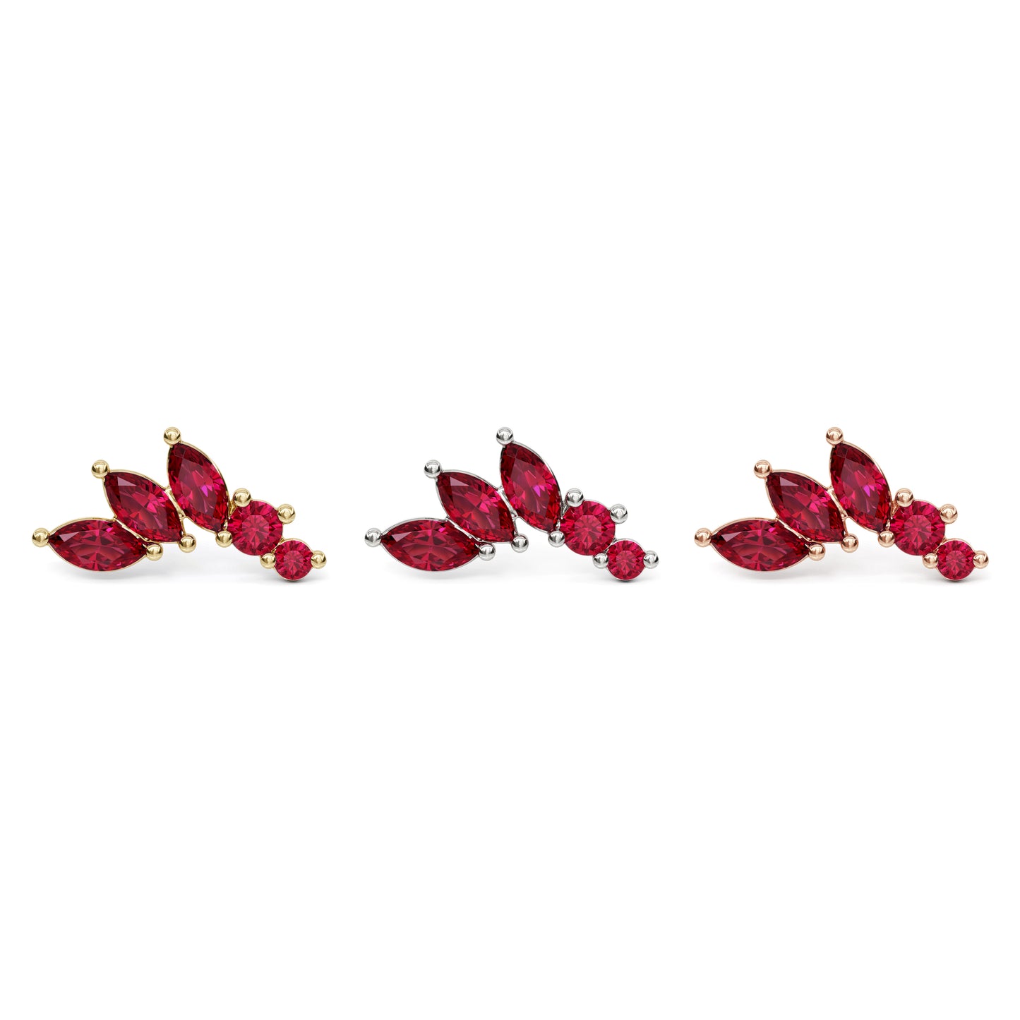 14K Gold Marquise and Round Ruby Curved Threadless End