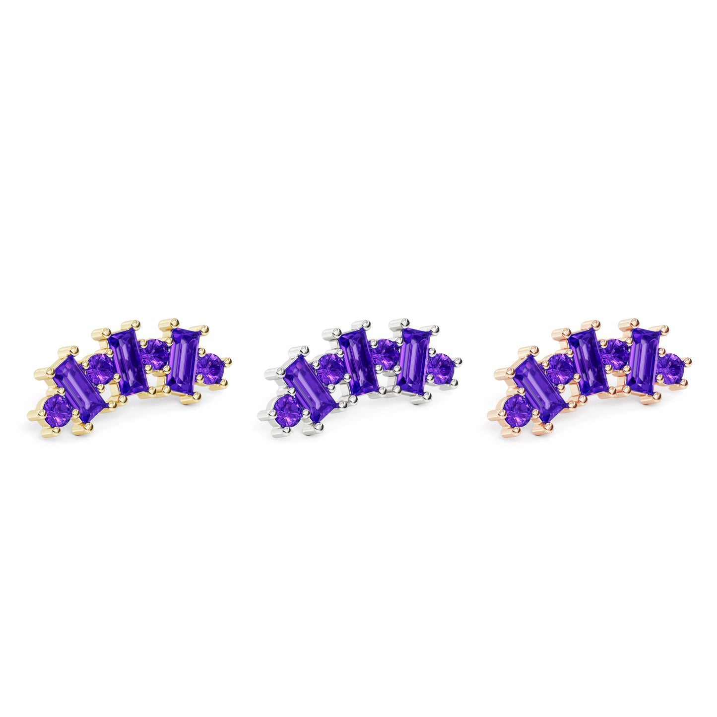 14K Gold Round and Baguette Amethyst Curved Threadless End