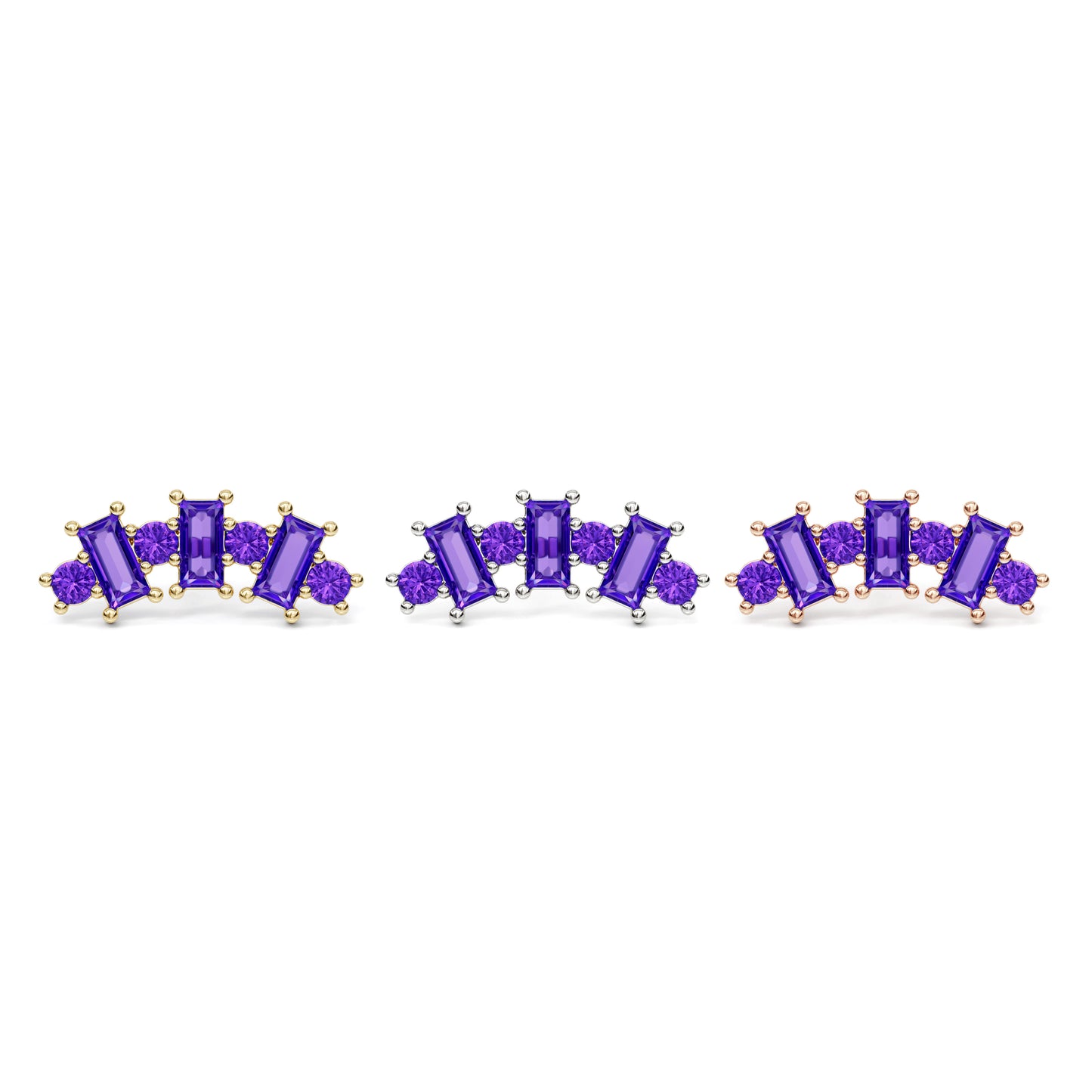 14K Gold Round and Baguette Amethyst Curved Threadless End