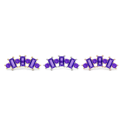 14K Gold Round and Baguette Amethyst Curved Threadless End