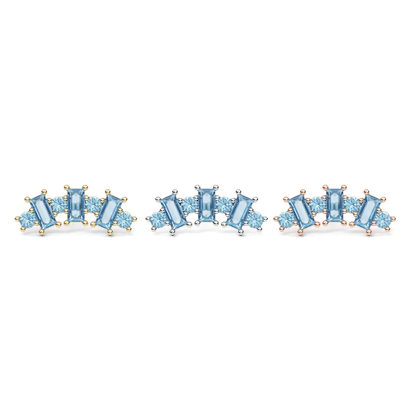 14K Gold Round and Baguette Blue Topaz Curved Threadless End
