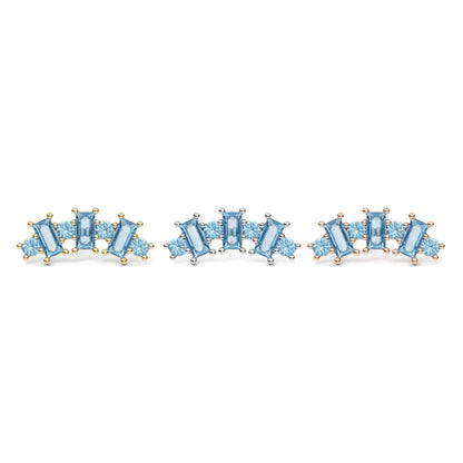 14K Gold Round and Baguette Blue Topaz Curved Threadless End