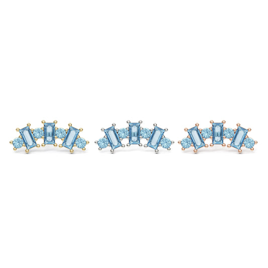 14K Gold Round and Baguette Blue Topaz Curved Threadless End
