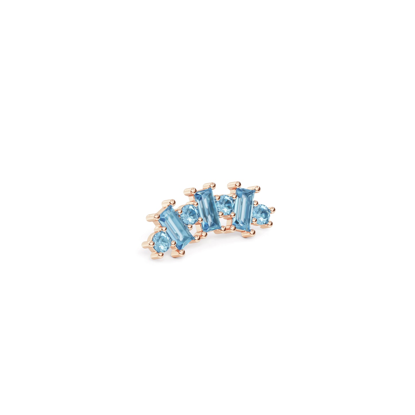 14K Gold Round and Baguette Blue Topaz Curved Threadless End