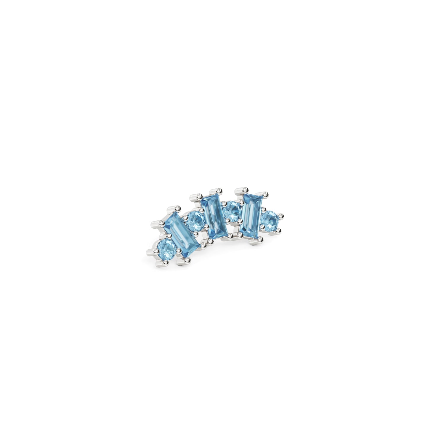 14K Gold Round and Baguette Blue Topaz Curved Threadless End