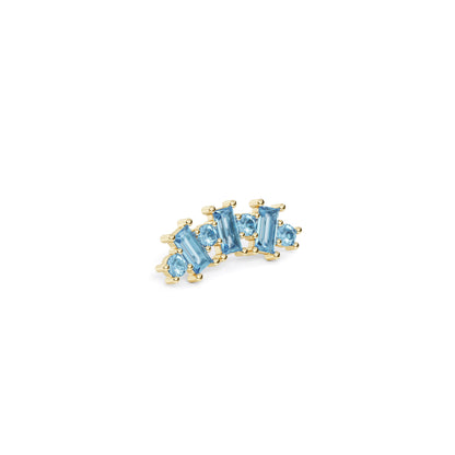 14K Gold Round and Baguette Blue Topaz Curved Threadless End