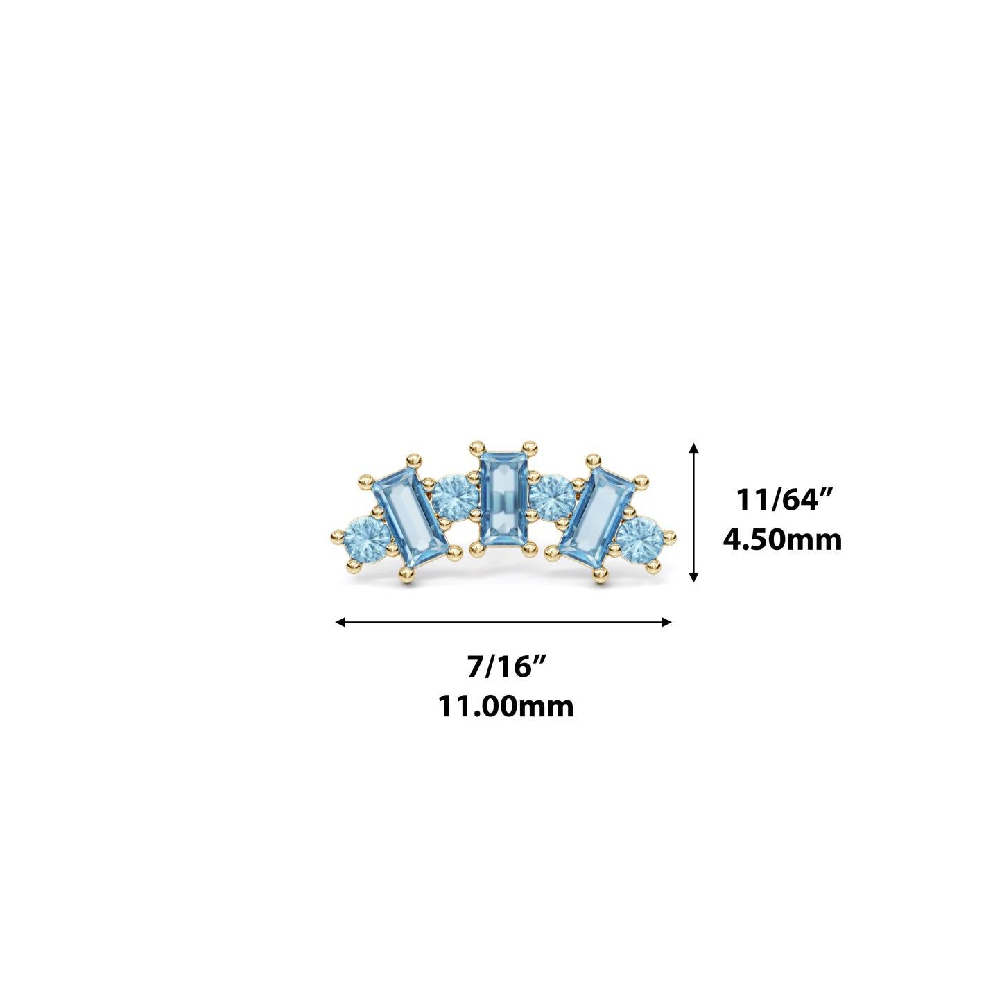 14K Gold Round and Baguette Blue Topaz Curved Threadless End
