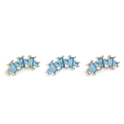 14K Gold Round and Baguette Blue Topaz Curved Threadless End