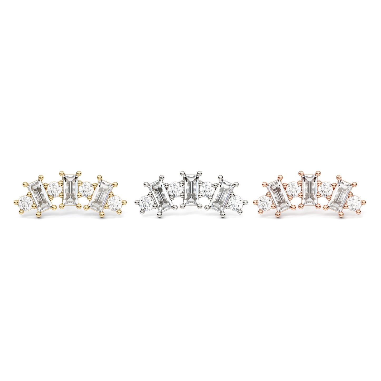 14K Gold Round and Baguette Diamond Curved Threadless End