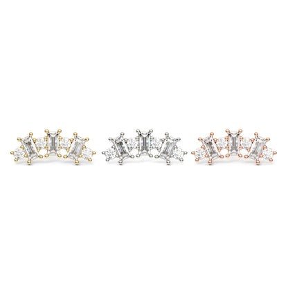 14K Gold Round and Baguette Diamond Curved Threadless End