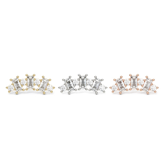 14K Gold Round and Baguette Diamond Curved Threadless End