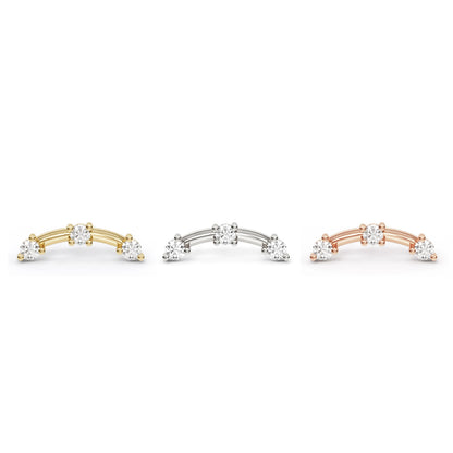 14K Gold Trio Round Diamond Curved Threadless End