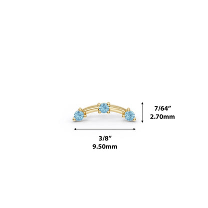 14K Gold Trio Round Blue Topaz Curved Threadless End