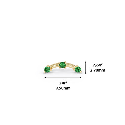 14K Gold Trio Round Emerald Curved Threadless End