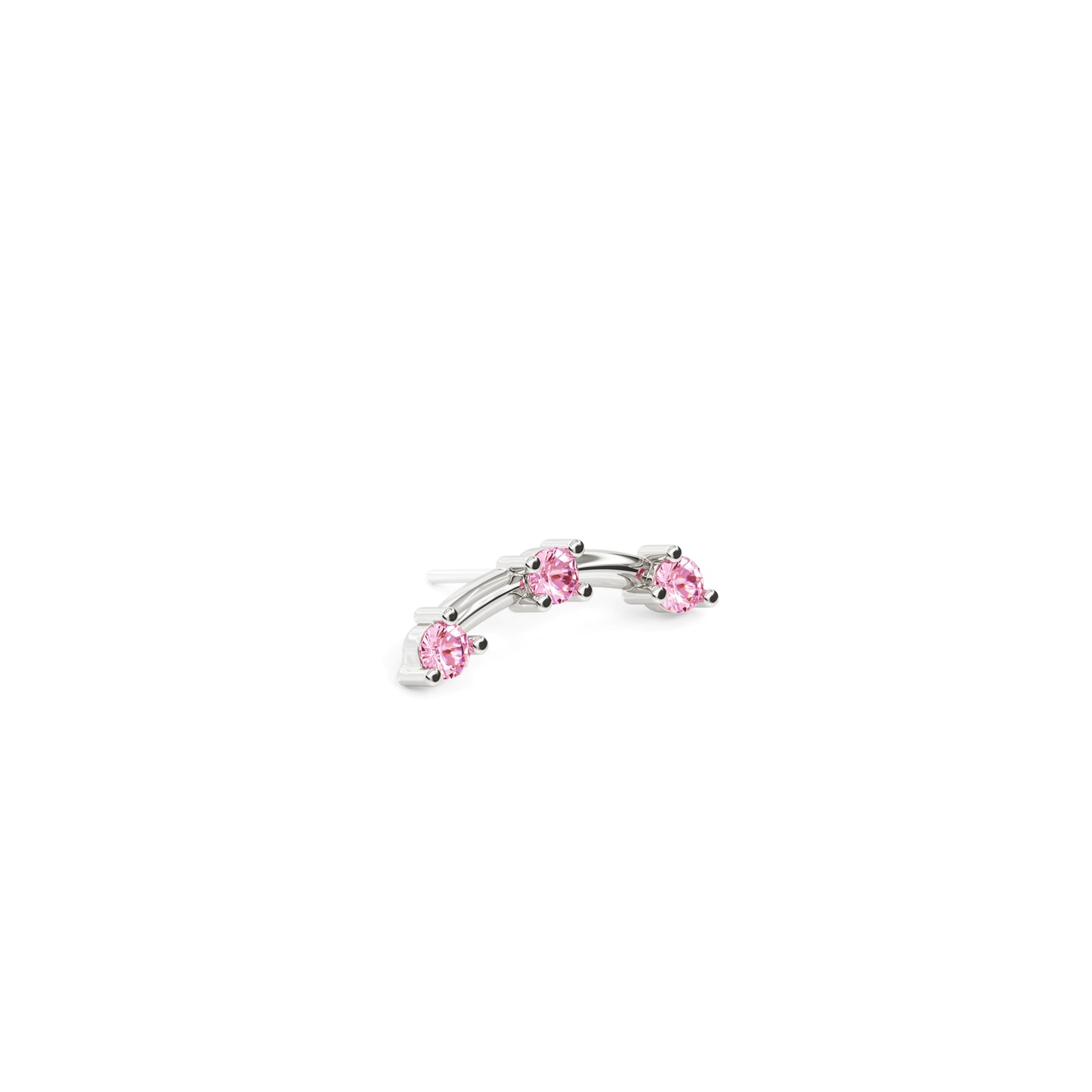 14K Gold Trio Round Pink Tourmaline Curved Threadless End