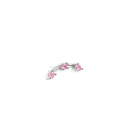 14K Gold Trio Round Pink Tourmaline Curved Threadless End