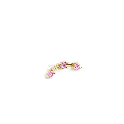 14K Gold Trio Round Pink Tourmaline Curved Threadless End