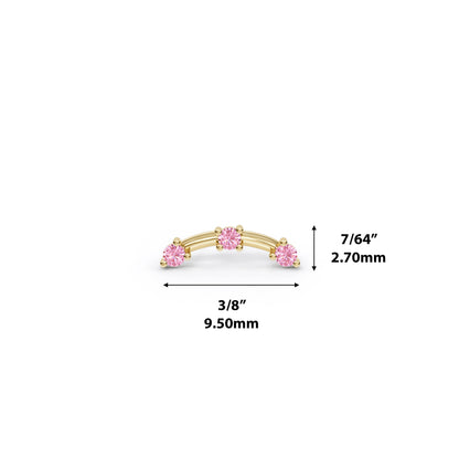 14K Gold Trio Round Pink Tourmaline Curved Threadless End