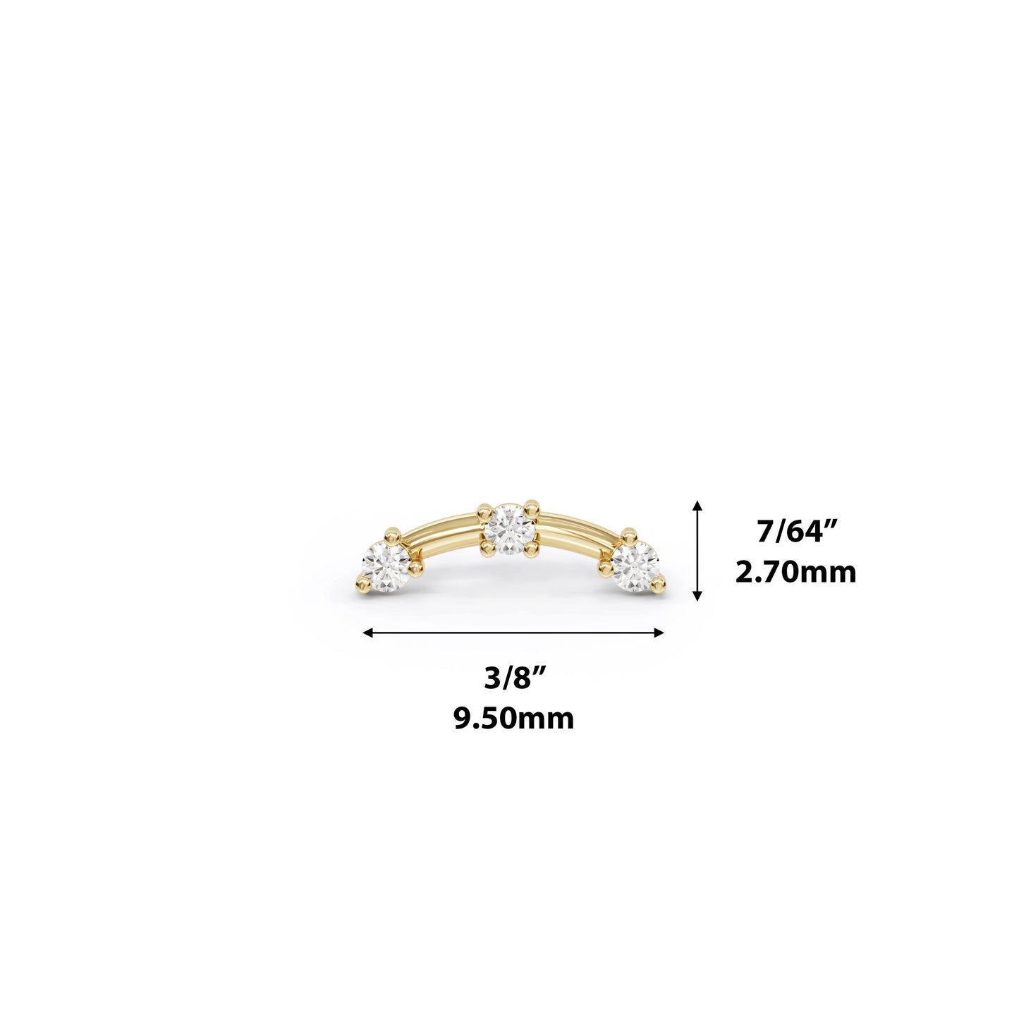 14K Gold Trio Round Diamond Curved Threadless End